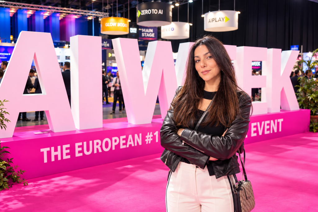 In front of the big AI Week Milan 2026 sign